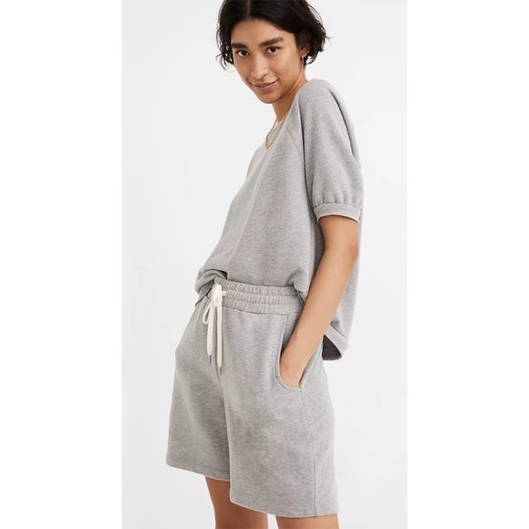 Madewell Pants - NWT Madewell Drawstring Long Sweatshorts Relaxed Stretch Fit Grey White Medium
